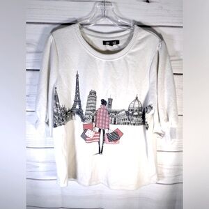 Love + Lace World Traveler Novelty Print‎ Top XL